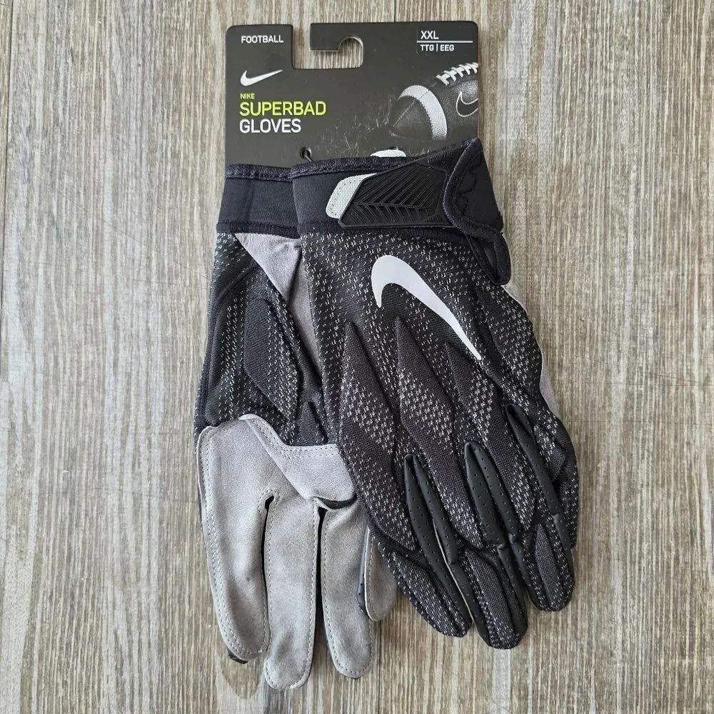 Nike NFL Superbad 7.0 Football Gloves Black Grey Men's 2XL XXL Padded Leather LE
